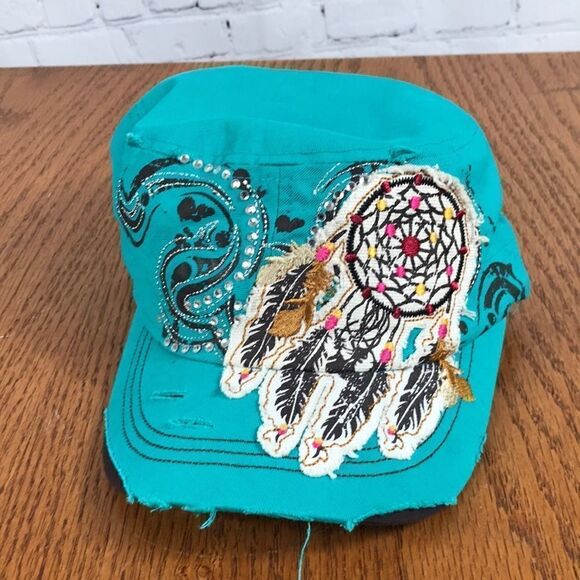 The Alabama Girl Turquoise Rhinestone Dreamcatcher Hat Rustic OSFM EUC - Picture 1 of 6